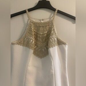 Lilly Pulitzer Halter Dress Size 4 Pearl White with Gold Embroidered Detail